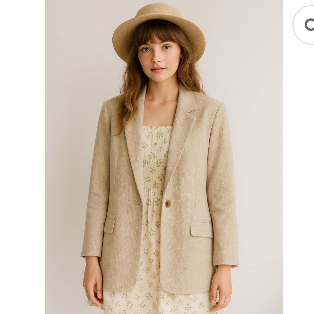 NEW Lands’ End Wool Silk Linen Blend Blazer Women’s 10 Beige One Button Classic